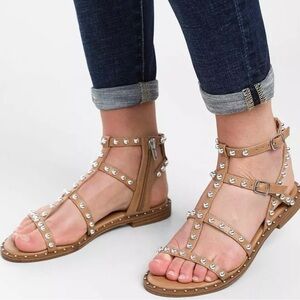 Madden girl Follow Women's 
Gladiator Tan Studded‎ Side Zipper Sandals Sz 6M
